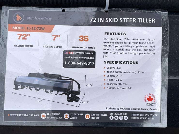 #4312-•-unused-2026-wolverine-skid-steer-hydraulic-rotary-tiller-attachment-image-1