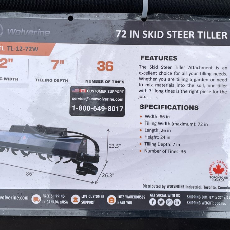 #4312 • Unused 2026 Wolverine Skid Steer Hydraulic Rotary Tiller Attachment