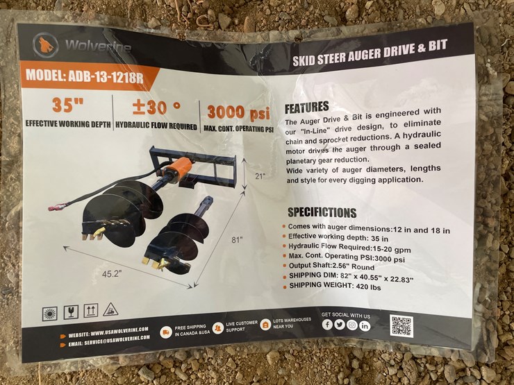 #4358-•-unused-2026-wolverine-skid-steer-auger-drive-and-bit-attachment-image-1