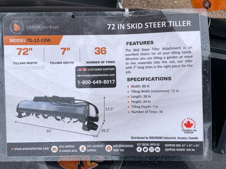 #4313-•-unused-2026-wolverine-skid-steer-hydraulic-rotary-tiller-attachment-image-1