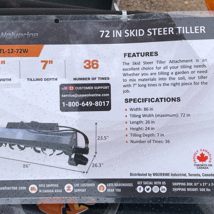 #4313 • Unused 2026 Wolverine Skid Steer Hydraulic Rotary Tiller Attachment