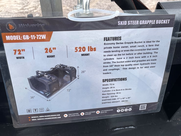 #4364-•-unused-2026-wolverine-skid-steer-grapple-bucket-attachment-image-1