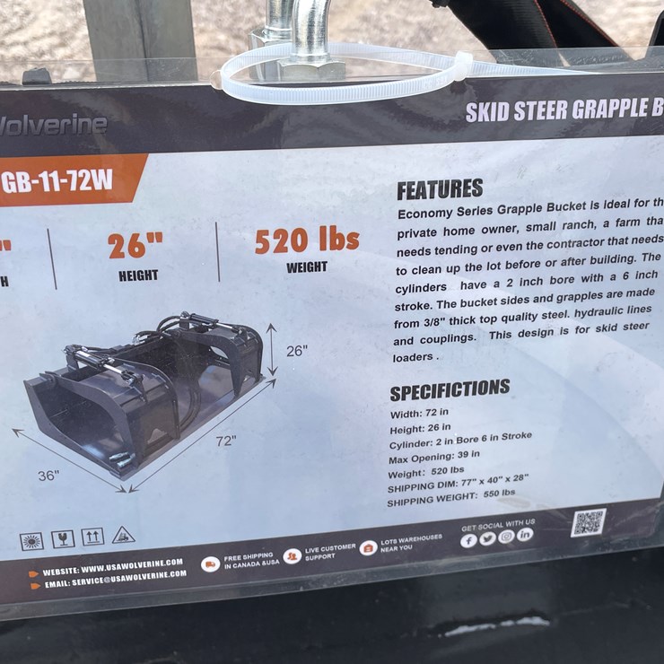 #4364 • Unused 2026 Wolverine Skid Steer Grapple Bucket Attachment