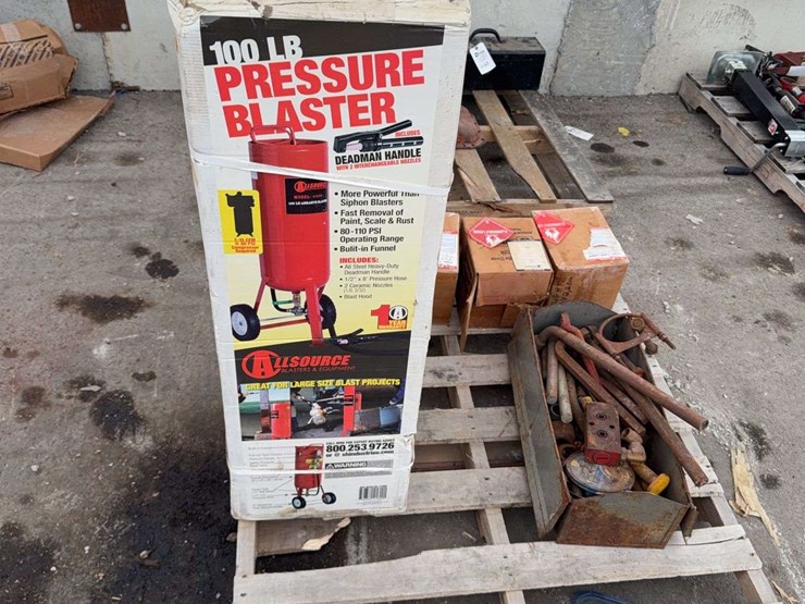 mixed-lot:-100lb-pressure-blaster,-fuel-tank-liner-&-metal-parts-image-1