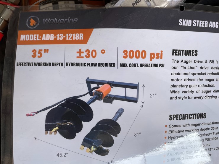 #4359-•-unused-2026-wolverine-skid-steer-auger-drive-and-bit-attachment-image-2