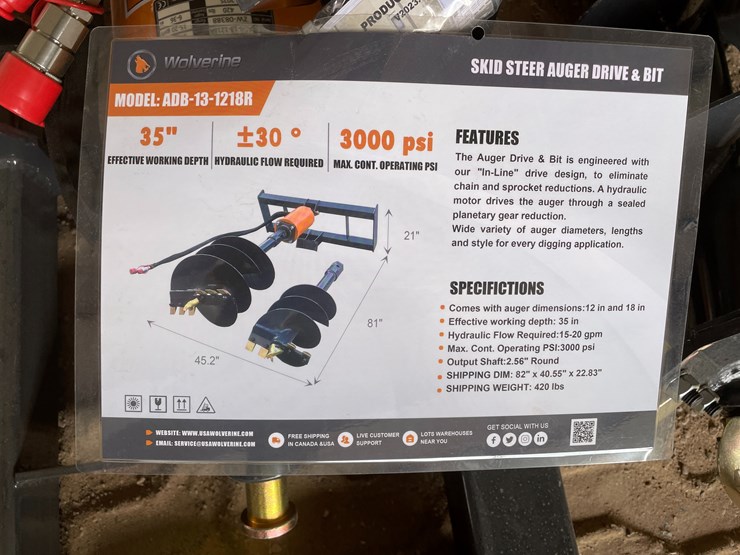 #4359-•-unused-2026-wolverine-skid-steer-auger-drive-and-bit-attachment-image-1