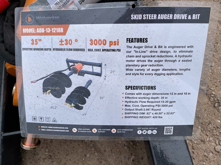 #4355-•-unused-2026-wolverine-skid-steer-auger-drive-and-bit-attachment-image-1