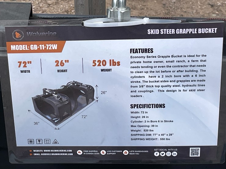 #4363-•-unused-2026-wolverine-skid-steer-grapple-bucket-attachment-image-1