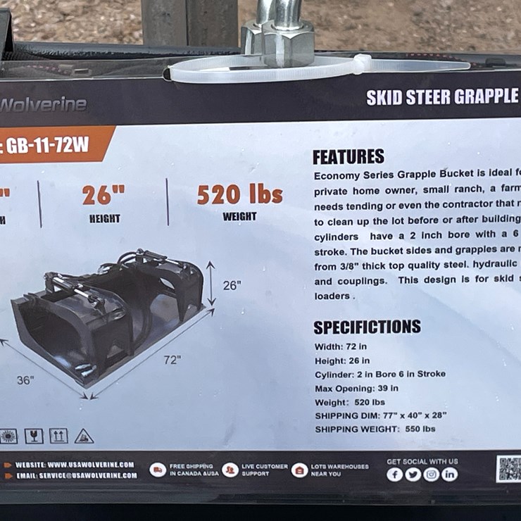 #4363 • Unused 2026 Wolverine Skid Steer Grapple Bucket Attachment