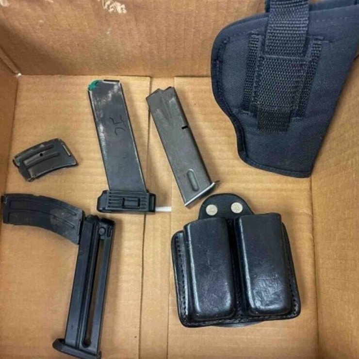 box of holsters, misc. magazines
