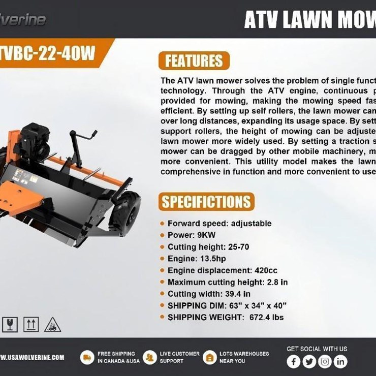 #1071 • Unused Wolverine ATV Lawn Mower