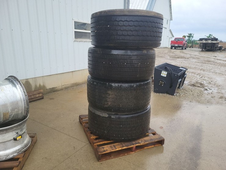 (4)-445/50r22.5-super-single-tires-w/aluminum-rims-image-1