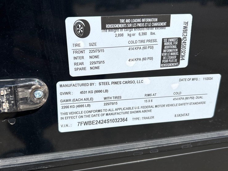 like-new--2025-steel-pines-cargo-llc-8-1/2ft-x-24ft-bumper-hitch-enclosed-trailer--1-owner-image-15