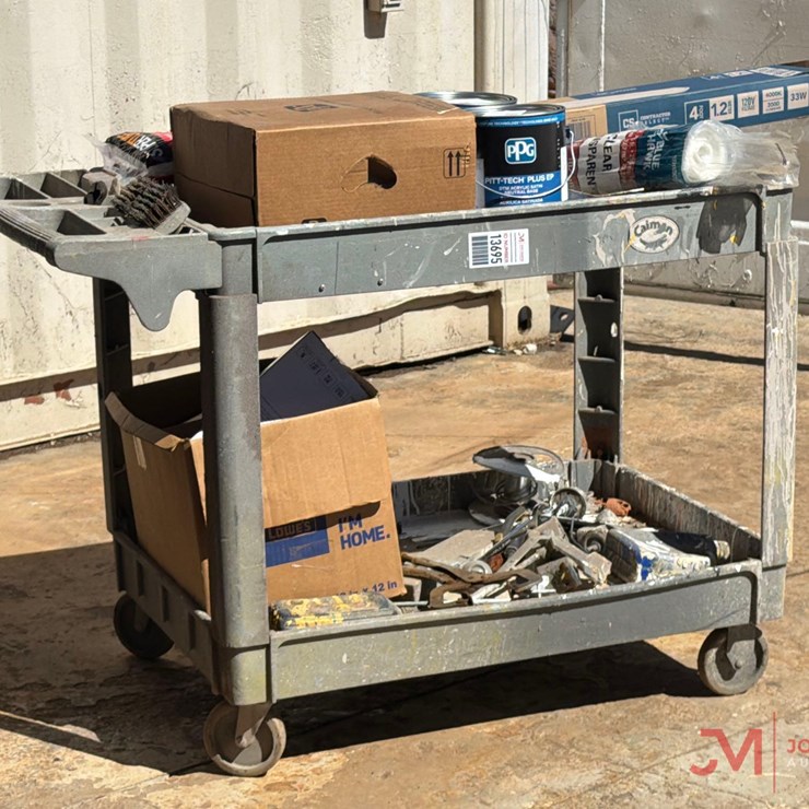 VARIOUS PAINT MATERIALS, TOOLS, AND HARDWARE