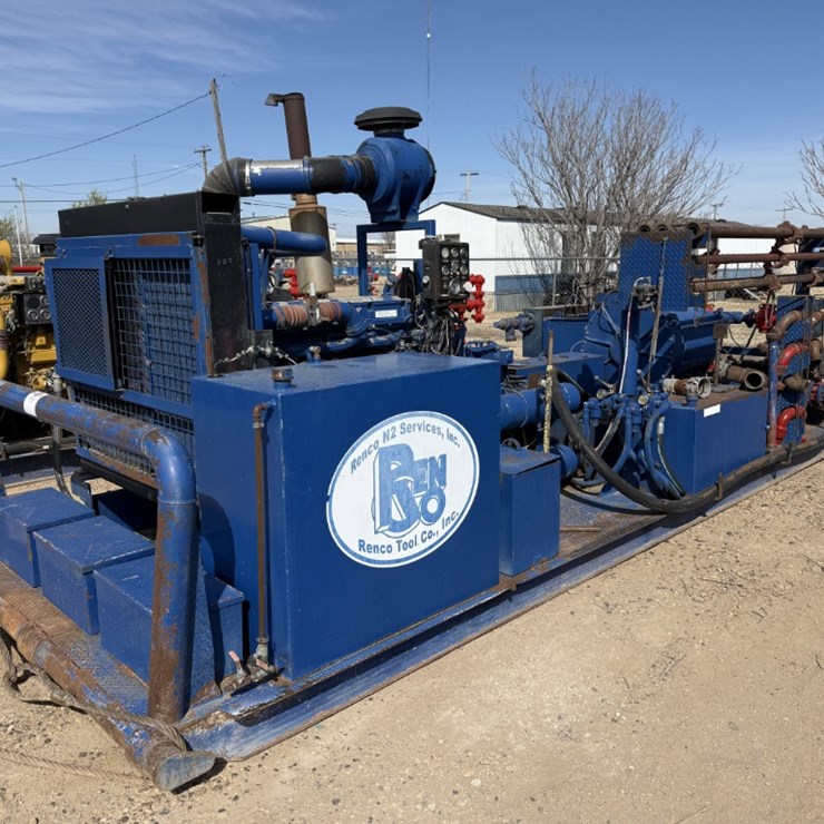 OFM 10K WP TRIPLEX WELL SERVICE PUMP P/B DETROIT SERIES 60 14L 665 HP, SKIDDED