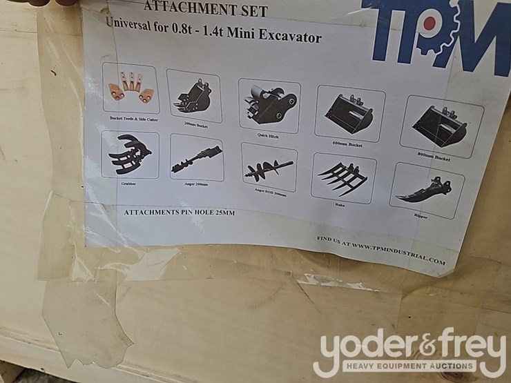 unused-2026-tpm-(10-of)-attachments,-(5)-bucket-teeth-set-c/w-bolts,-8"-bucket,-24"-bucket,-32"-bucket,-quick-hitch,-ripper,-grabber,-rake,-8"-auger,-12"-auger-rod,-c/w-1”-diameter-pin-to-suit-mini-excavator-image-1