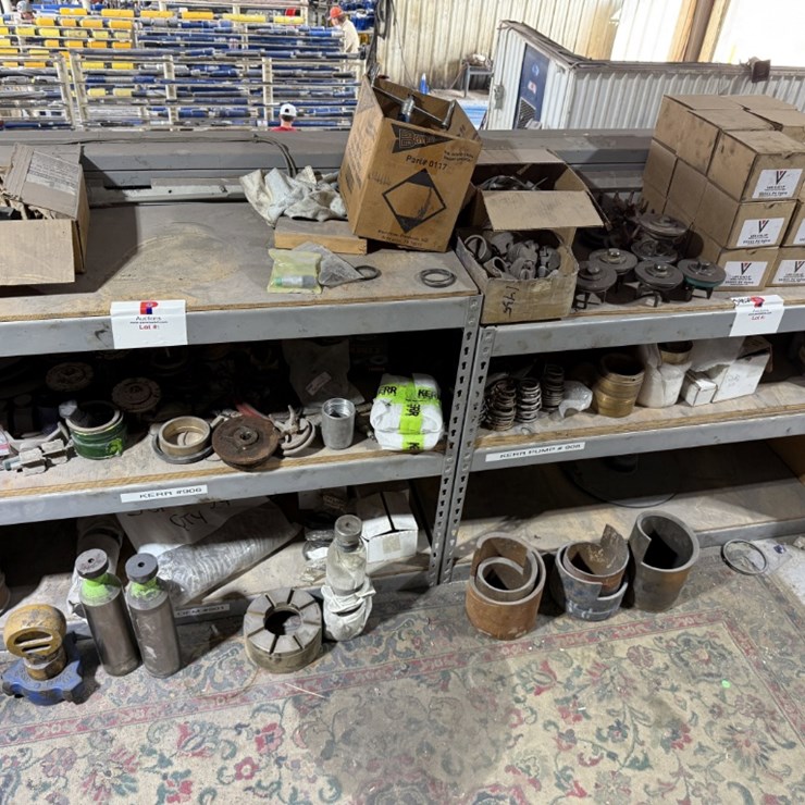 6-SHELVE SECTION OF KERR & SOME OFM TRIPLEX PUMP PARTS