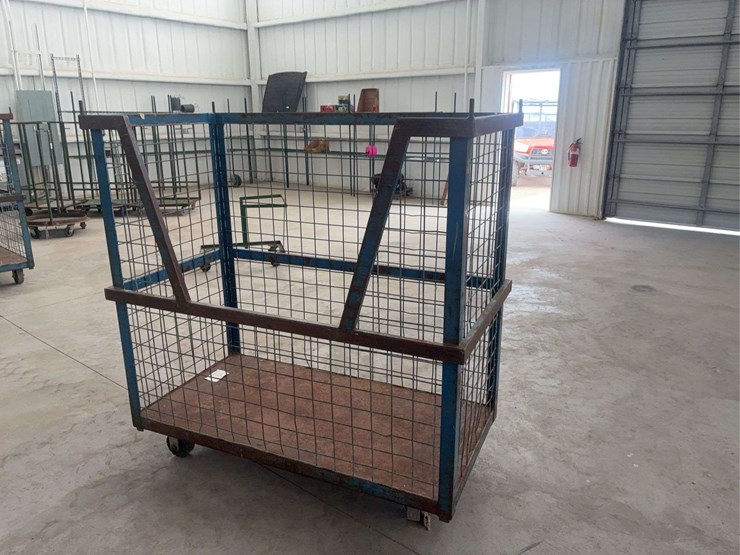 heavy-duty-steel-mesh-rolling-storage-cart-with-wood-base-image-1