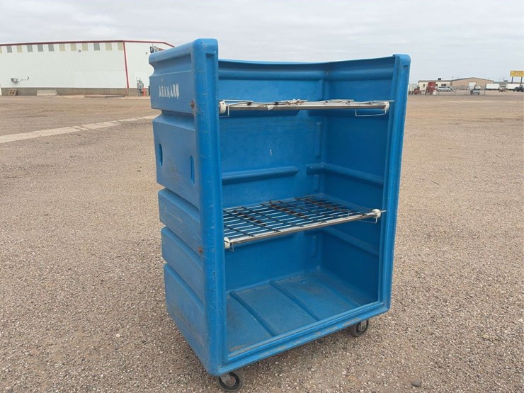 blue-polyethylene-rolling-laundry-cart-with-metal-shelves-image-1
