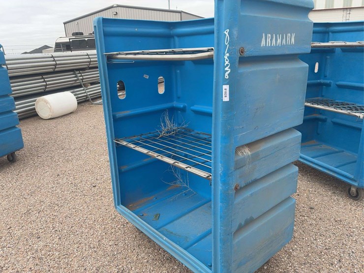 blue-polyethylene-utility-cart-with-wire-shelves,-aramark-branded-image-3