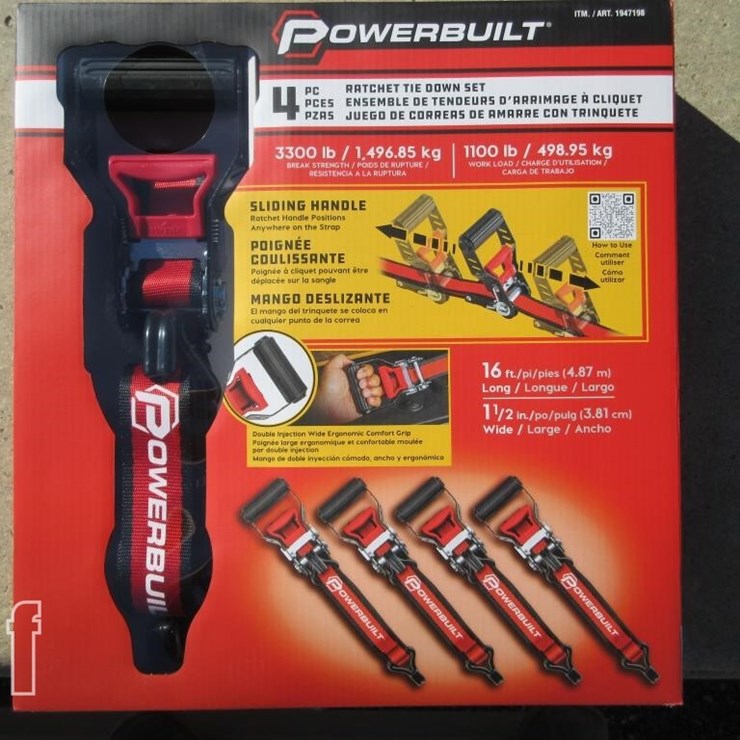 (4) NEW 16' X 1.5" POWERBUILT RATCHET STRAPS