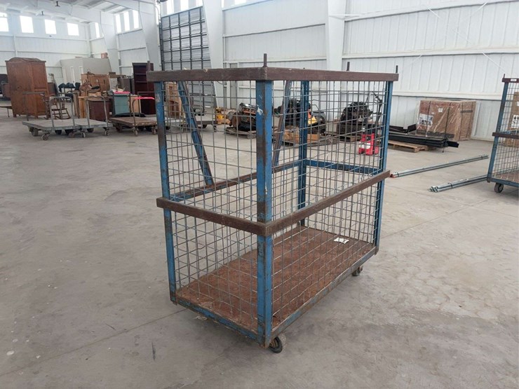 heavy-duty-steel-mesh-rolling-storage-cart-with-wood-base-image-4