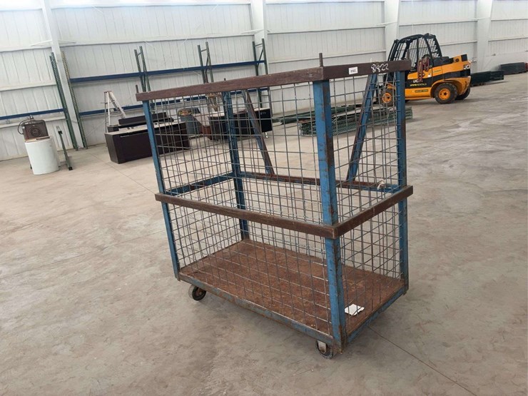 heavy-duty-steel-mesh-rolling-storage-cart-with-wood-base-image-3