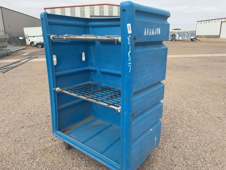 blue-polyethylene-rolling-laundry-cart-with-metal-shelves-image-2
