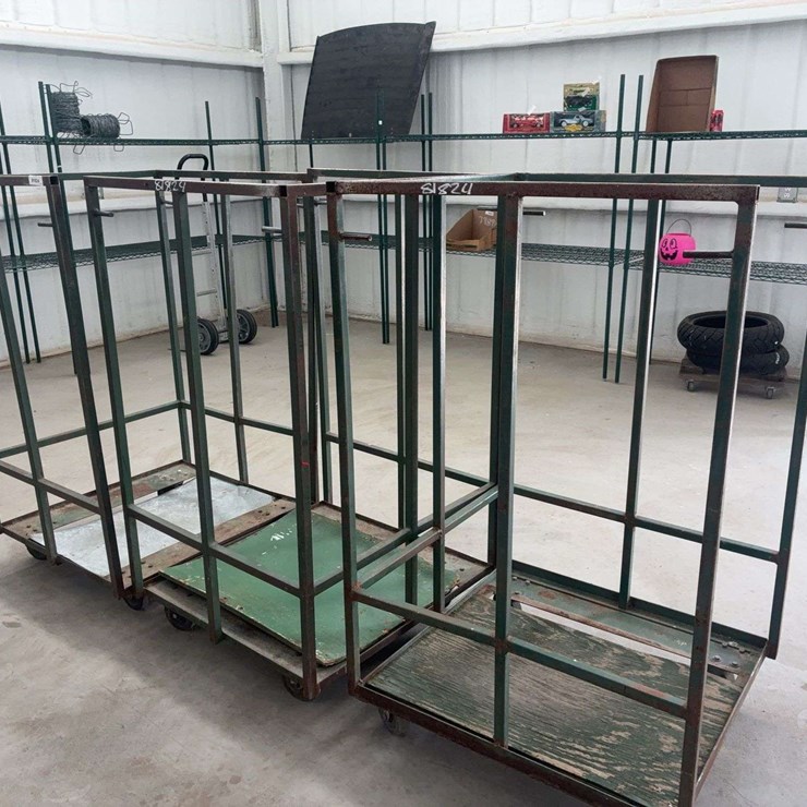 Set of Three Heavy-Duty Metal Rolling Warehouse Carts