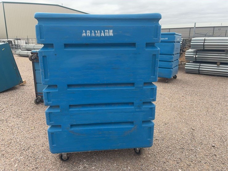 blue-polyethylene-rolling-laundry-cart-with-metal-shelves-image-4