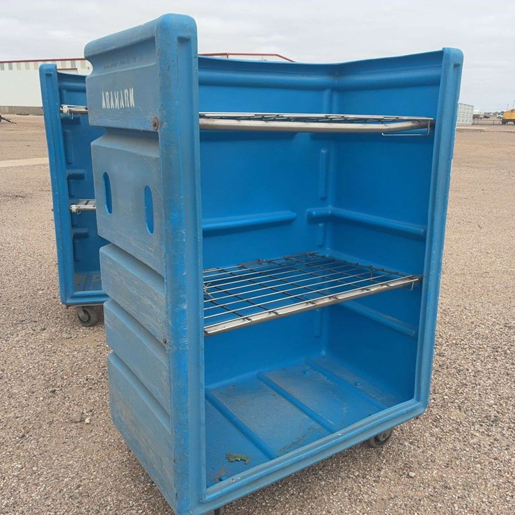 Blue Polyethylene Utility Cart with Wire Shelves, ARAMARK Branded