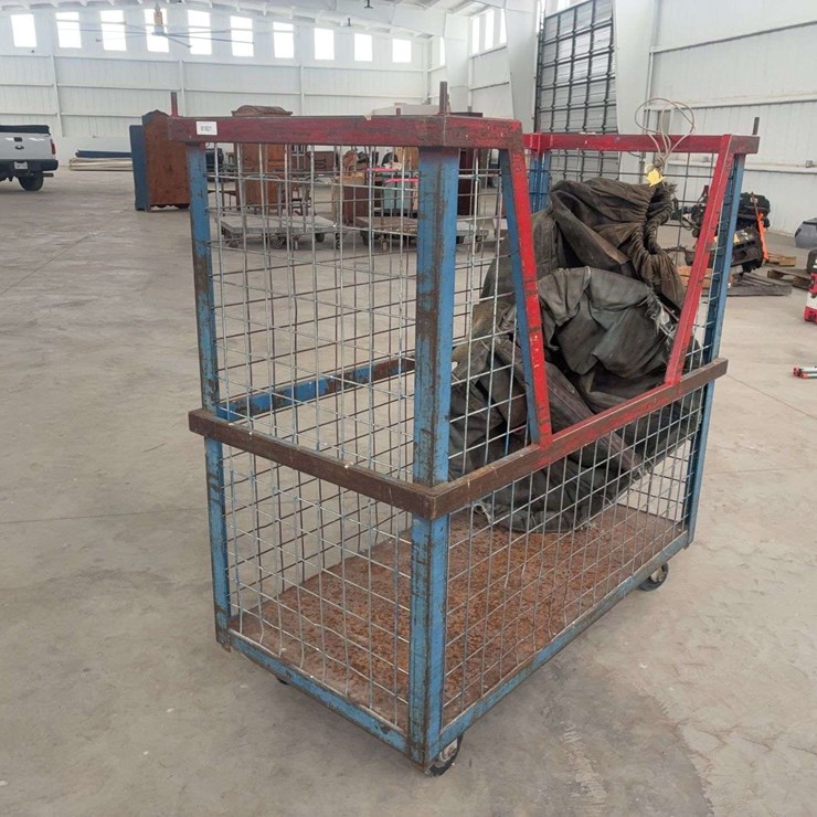 Heavy-Duty Metal Wire Storage Cage on Casters with Contents