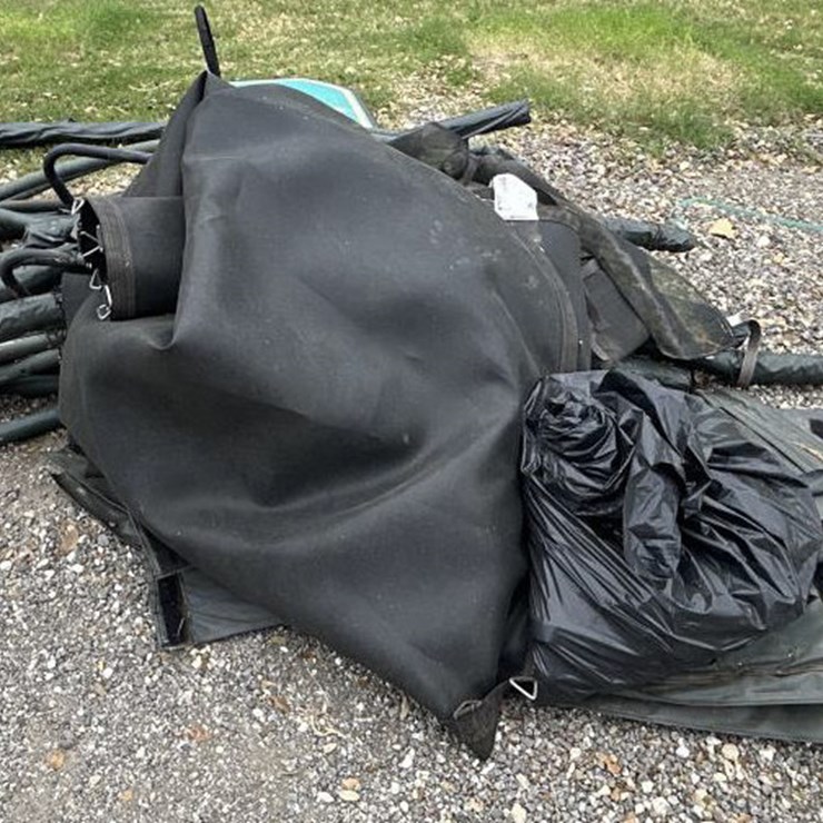 #83 • Trampoline with Net and Basketball Hoop