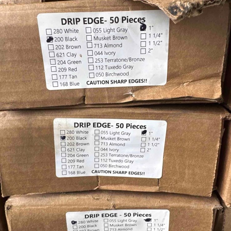 (4) New Boxes of White/Black 10ft x 1in Aluminum Drip Edge