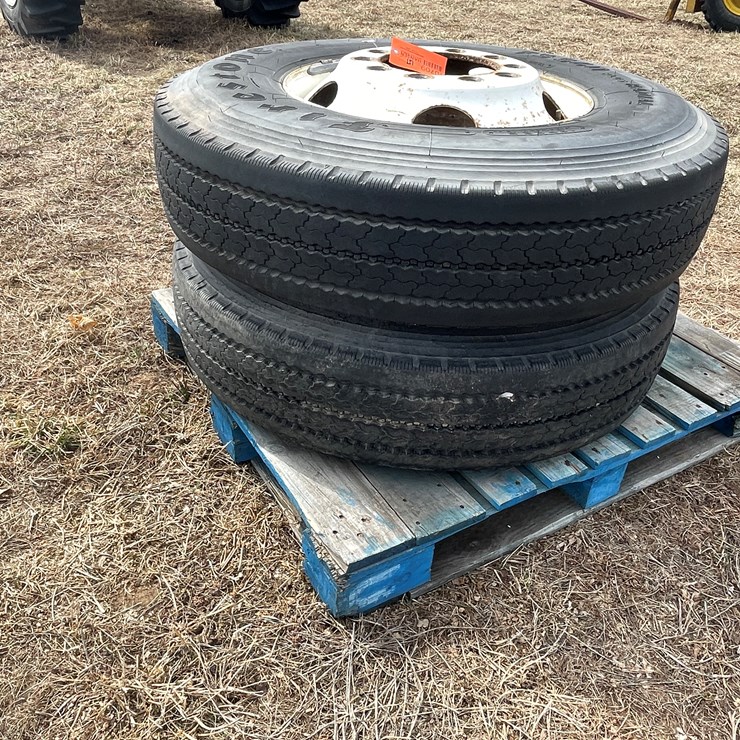 #10709 • (2) Firestone 12R22.5 Truck Tires on Rims