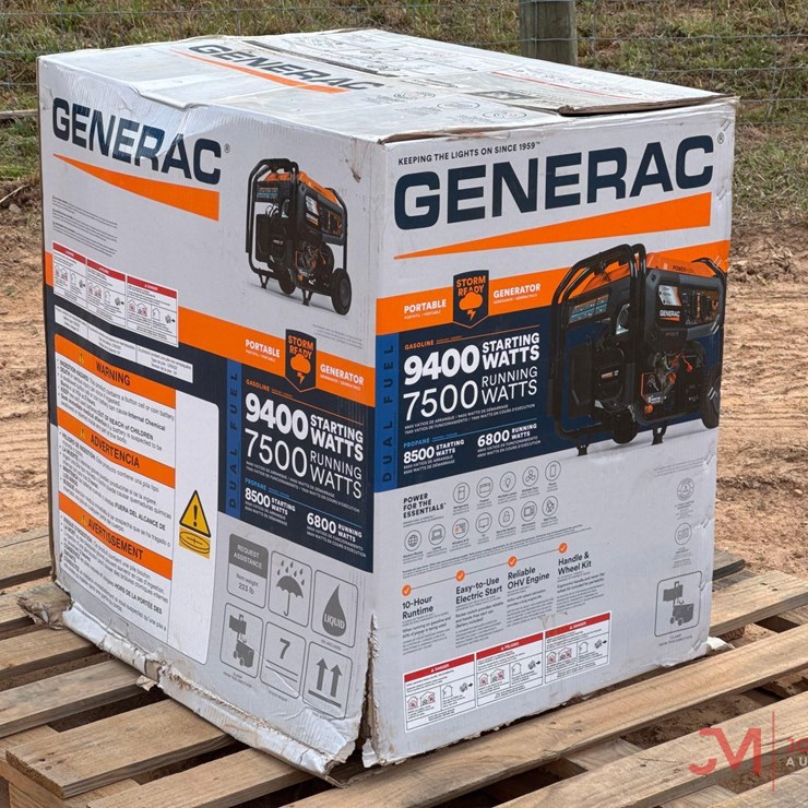 GENERAC 9,400 WATT PORTABLE GENERATOR, GAS / PROPANE ENGINE