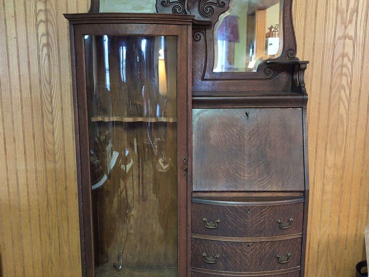 wooden-secretary-desk-and-display-cabinet-combination-image-1