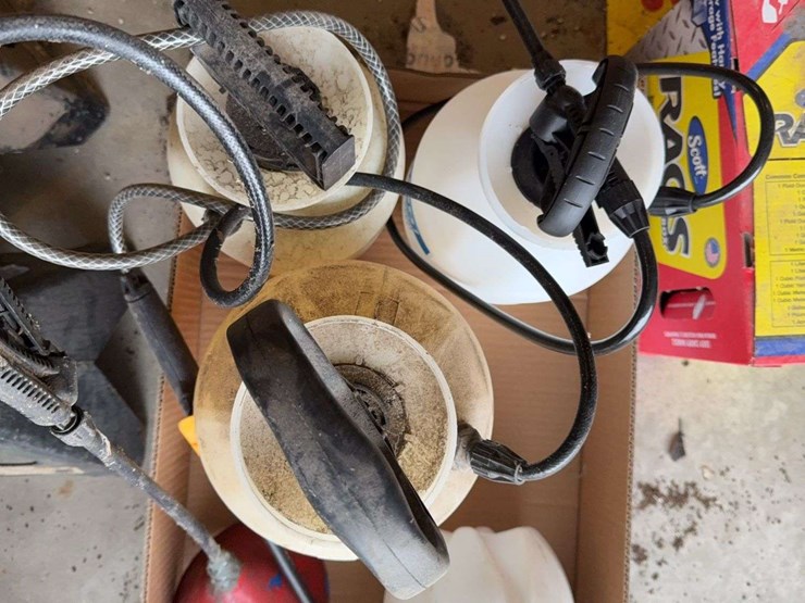 lot-of-garden-sprayers,-funnel,-tachometer,-and-rags-image-2