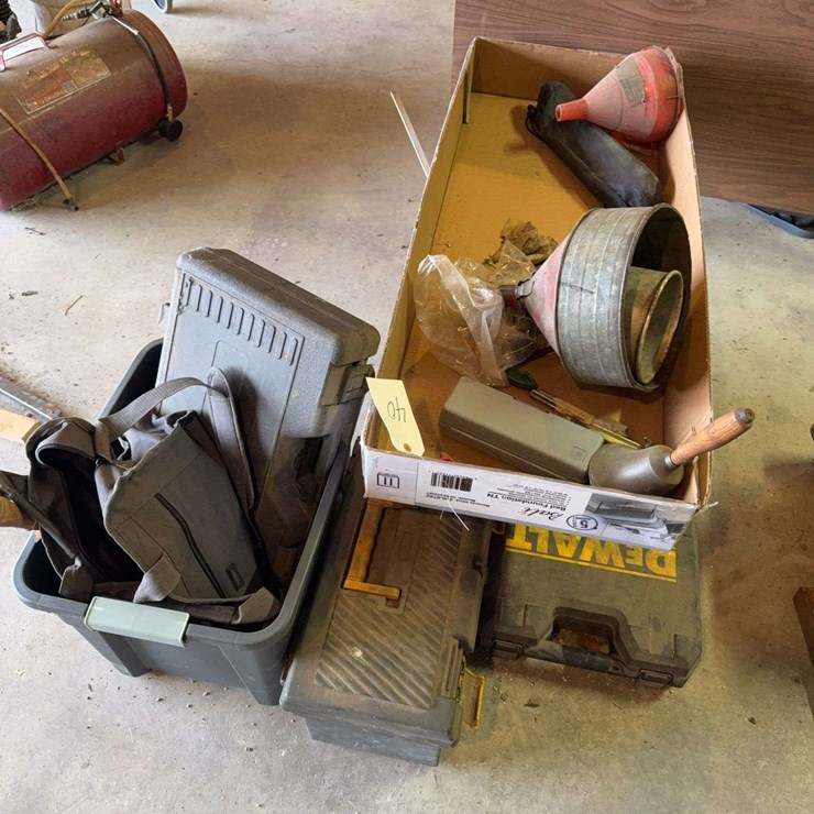 Funnel Assortment and Tool Box Lot