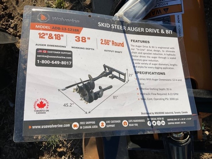 #54-•-unused-wolverine-skid-steer-auger-drive-&-bit-attachment-with-2-augers-image-4