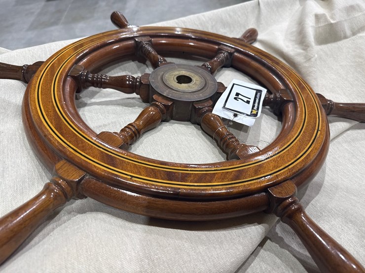 #27-•-27"-restored-wooden-ship-steering-wheel-image-2