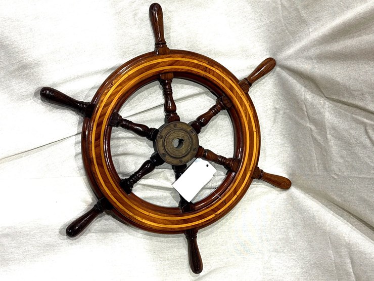 #27-•-27"-restored-wooden-ship-steering-wheel-image-1