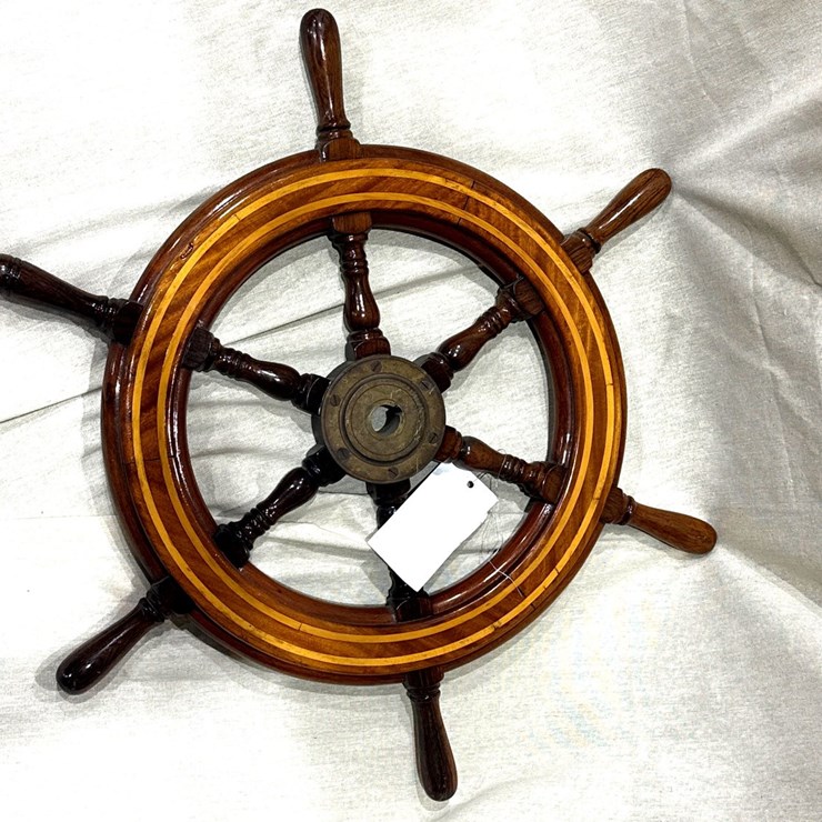 #27 • 27" RESTORED WOODEN SHIP STEERING WHEEL