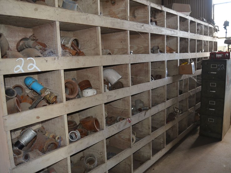 wooden-shelf-w/-pipe-fitting,-valves-and-pipe-hangers-image-2