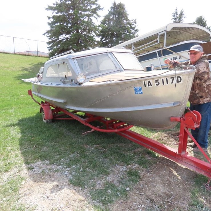 1957-9 Crestliner Aluminum Boat with Trailer and Motor