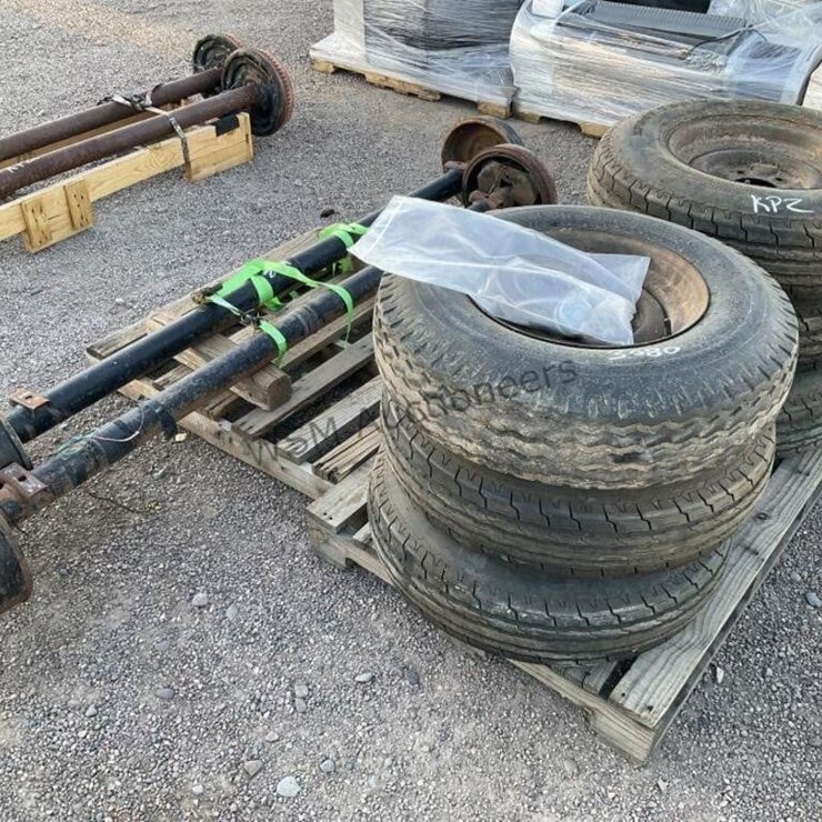 (2) 5 LUG TRAILER AXLES W/ (6) TIRES & WHEELS
