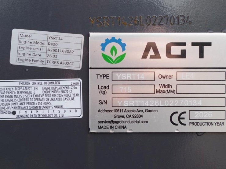 2026-agt-industrial-ysrt14-stand-on-mini-skid-steer-loader,-6"-track-belts,-32"-bucket,-unused-image-3