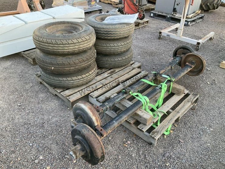 (2)-5-lug-trailer-axles-w/-(6)-tires-&-wheels-image-3