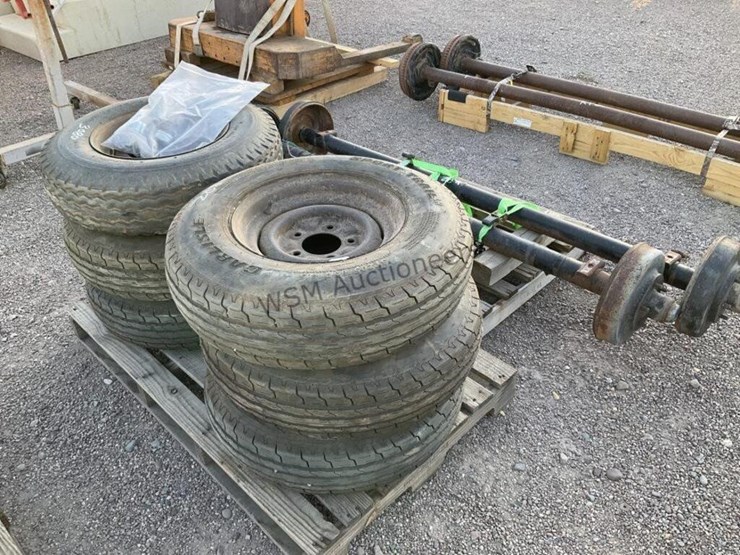 (2)-5-lug-trailer-axles-w/-(6)-tires-&-wheels-image-2
