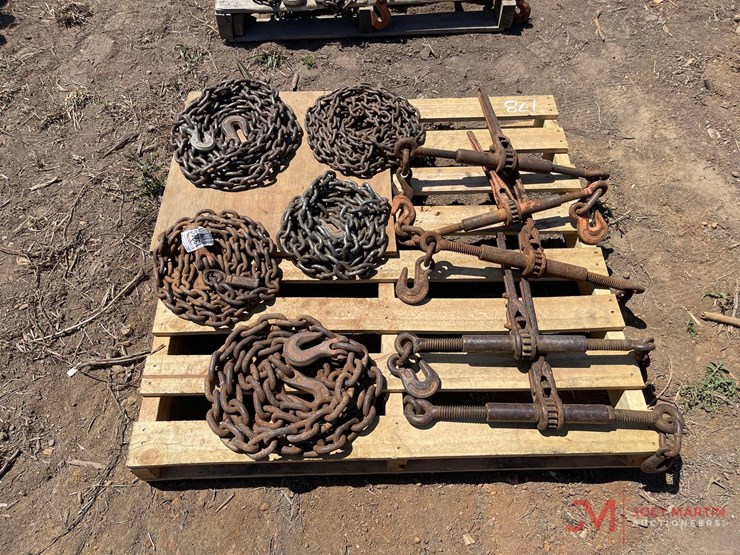 contents-of-pallet;-5-chain-ratcheting-chain-binders-with-5-various-chains-image-1